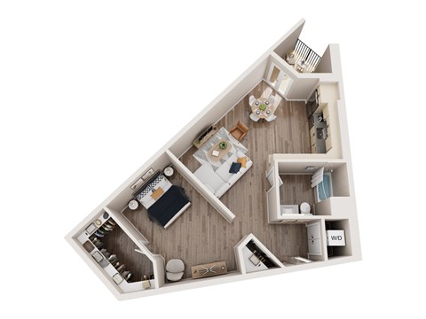 Floor plan for 1 bed, 1 bath, 833 sqft